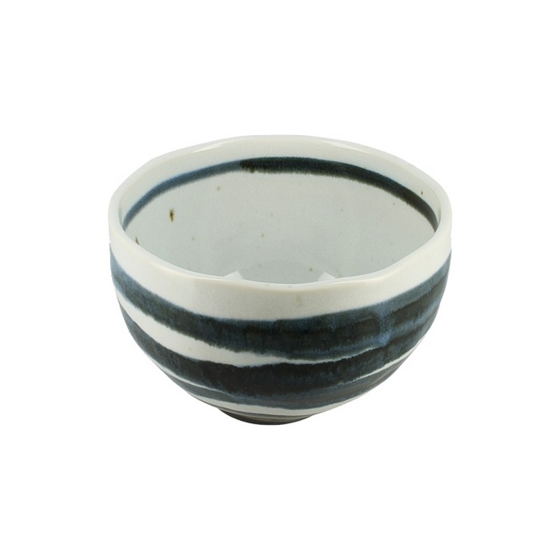 Ciotola bianca con cerchi blu in ceramica di artigianato giapponese